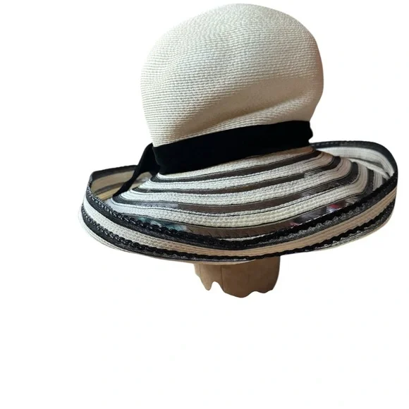1960s Mr. John Jr.‎ Wide-Brimmed Straw Sun Hat w/Ribbon & Bow - Picture 4 of 8